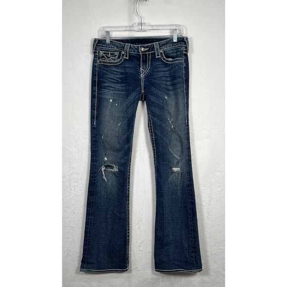True Religion Women's Disco Becky Big 7 Bootcut Jeans Size 29 Distressed/Holes - Picture 1 of 12